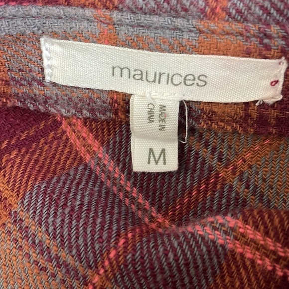 Maurices Berry Plaid Button Down Long Sleeve Cropped Flannel Shacket - Picture 5 of 6